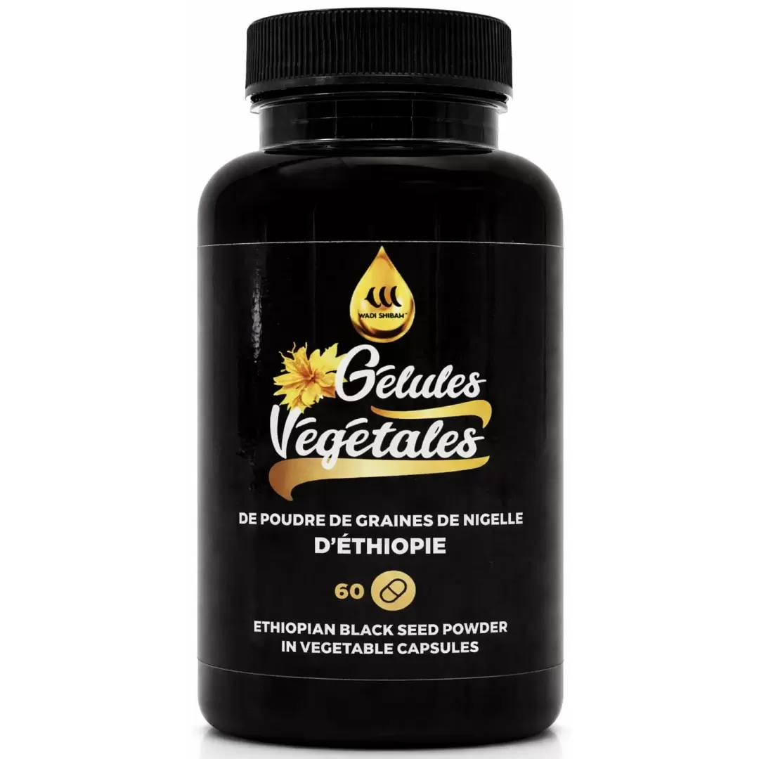 Pilulier de gélules d'huile de nigelle d'Éthiopie